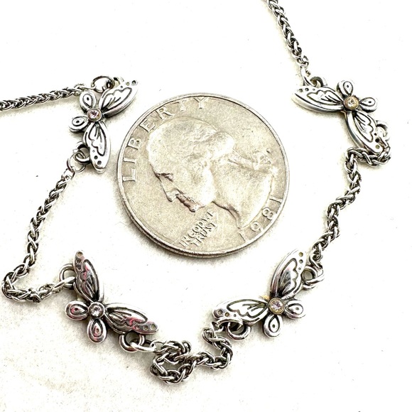Vintage Brighton Silver Crystal Butterfly Ankle Bracelet NWOT - Picture 4 of 7